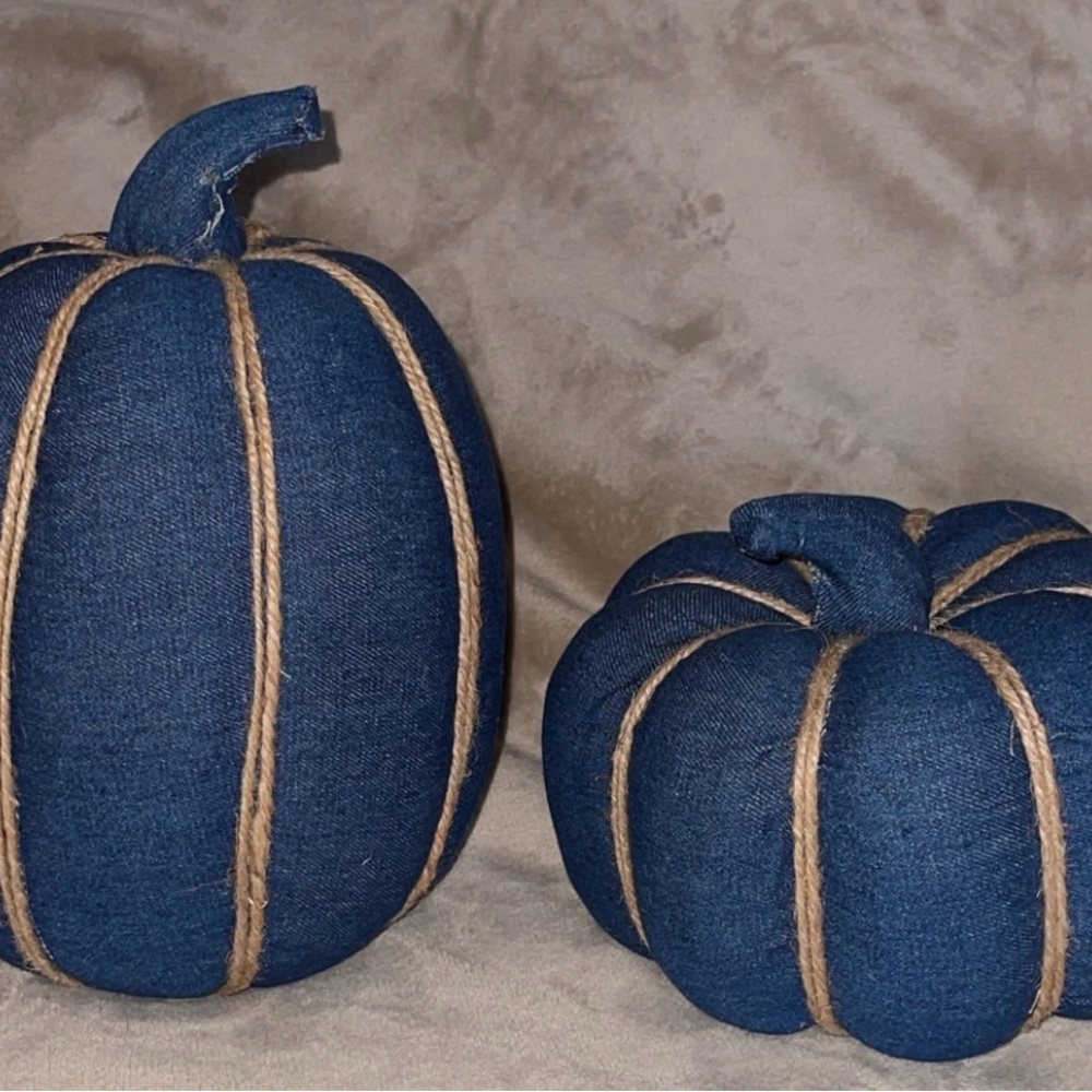 Blue Fabric Pumpkins with Twine Accents